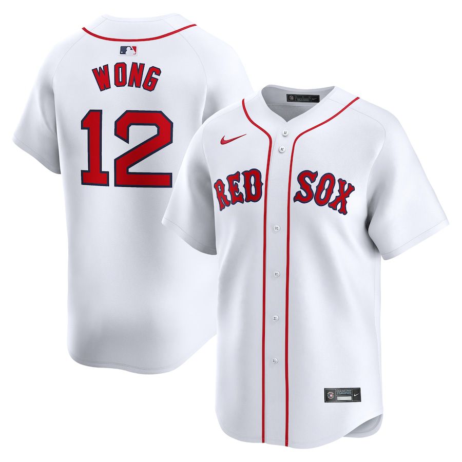 Men Boston Red Sox #12 Connor Wong Nike White Home Limited Player MLB Jersey